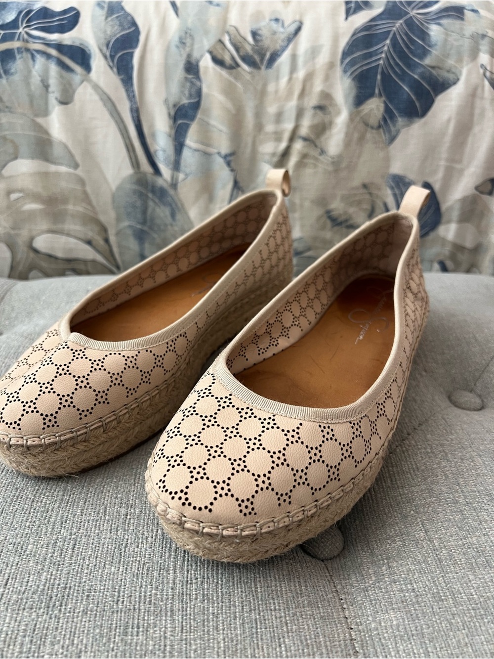 Jessica Simpson Beige Perforated Espadrille Platform Flats
